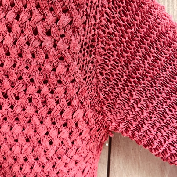 Established 1962 L Openwork Boat Neck Terracotta Sweater Pullover Ribbon Yarn - Picture 6 of 11